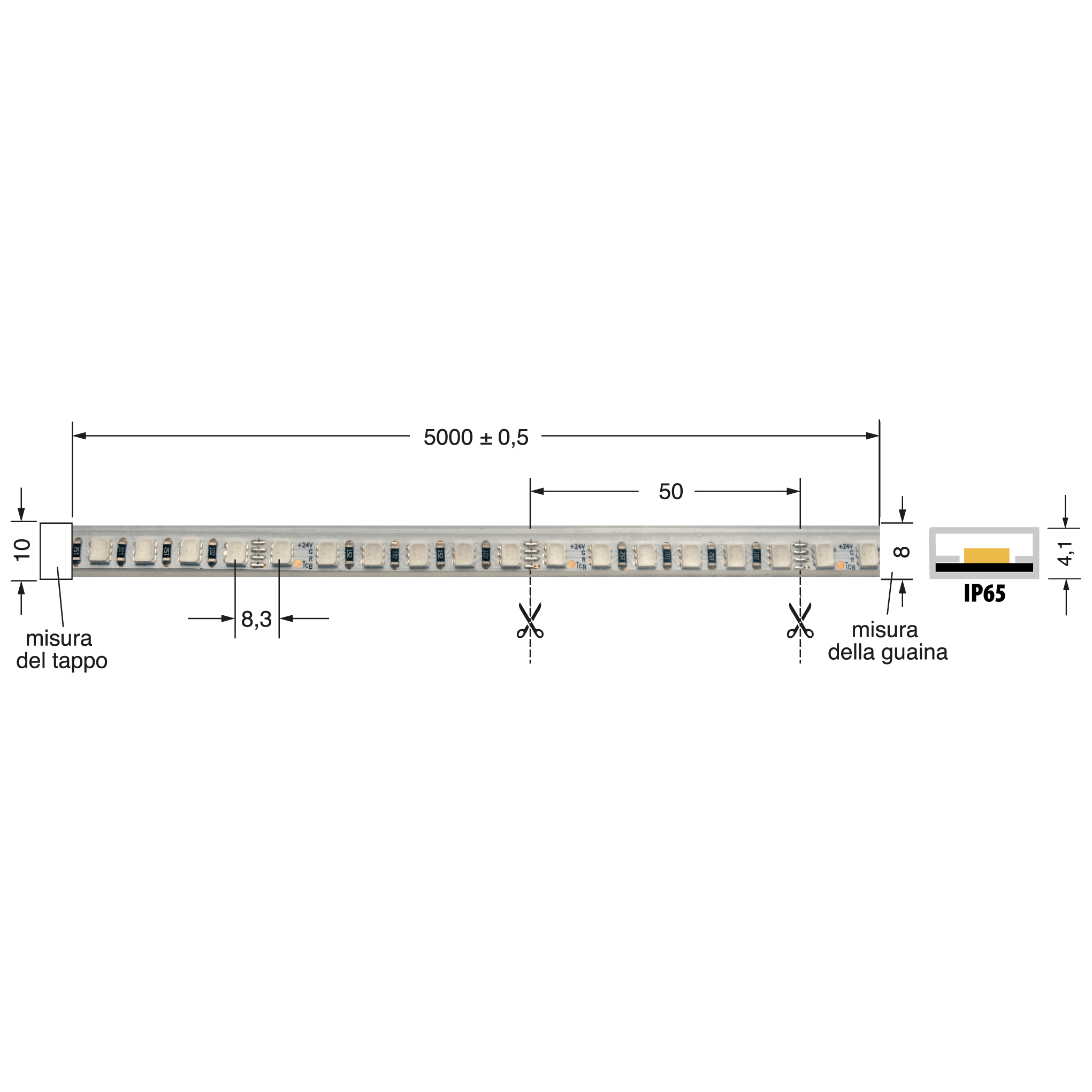 ELCART DISTRIBUTION - LEDSTRIP 8W/M RGB 24V IP65 SLEEVE
