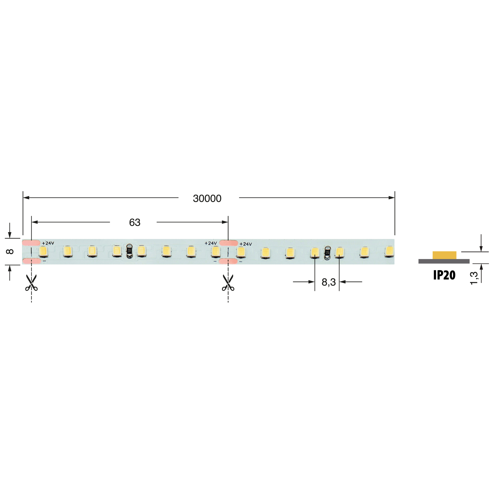 ELCART DISTRIBUTION - STRISCIA LED 8W/M BC 24V IP20 30M