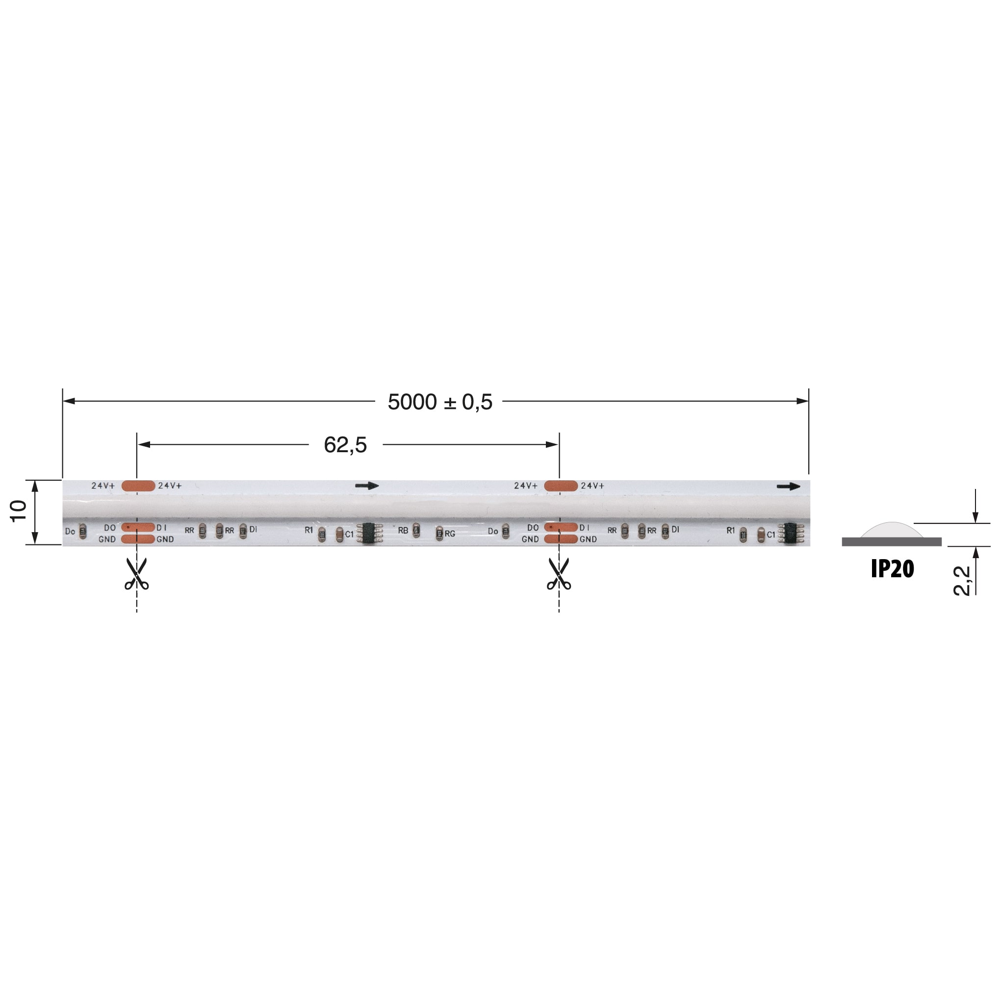 ELCART DISTRIBUTION - DIG.COB STRIP 18W/M RGB 24V IP20