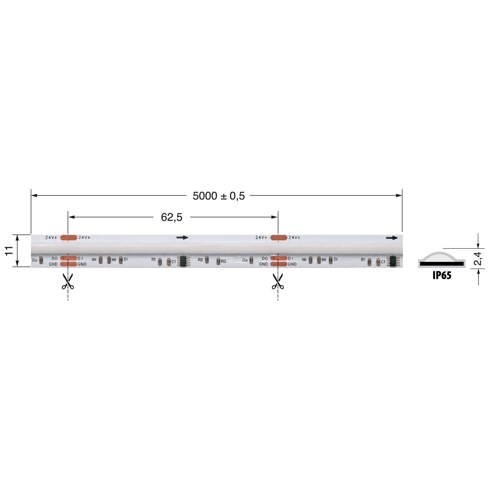 ELCART DISTRIBUTION - DIG.COB STRIP 18W/M RGB 24V IP65