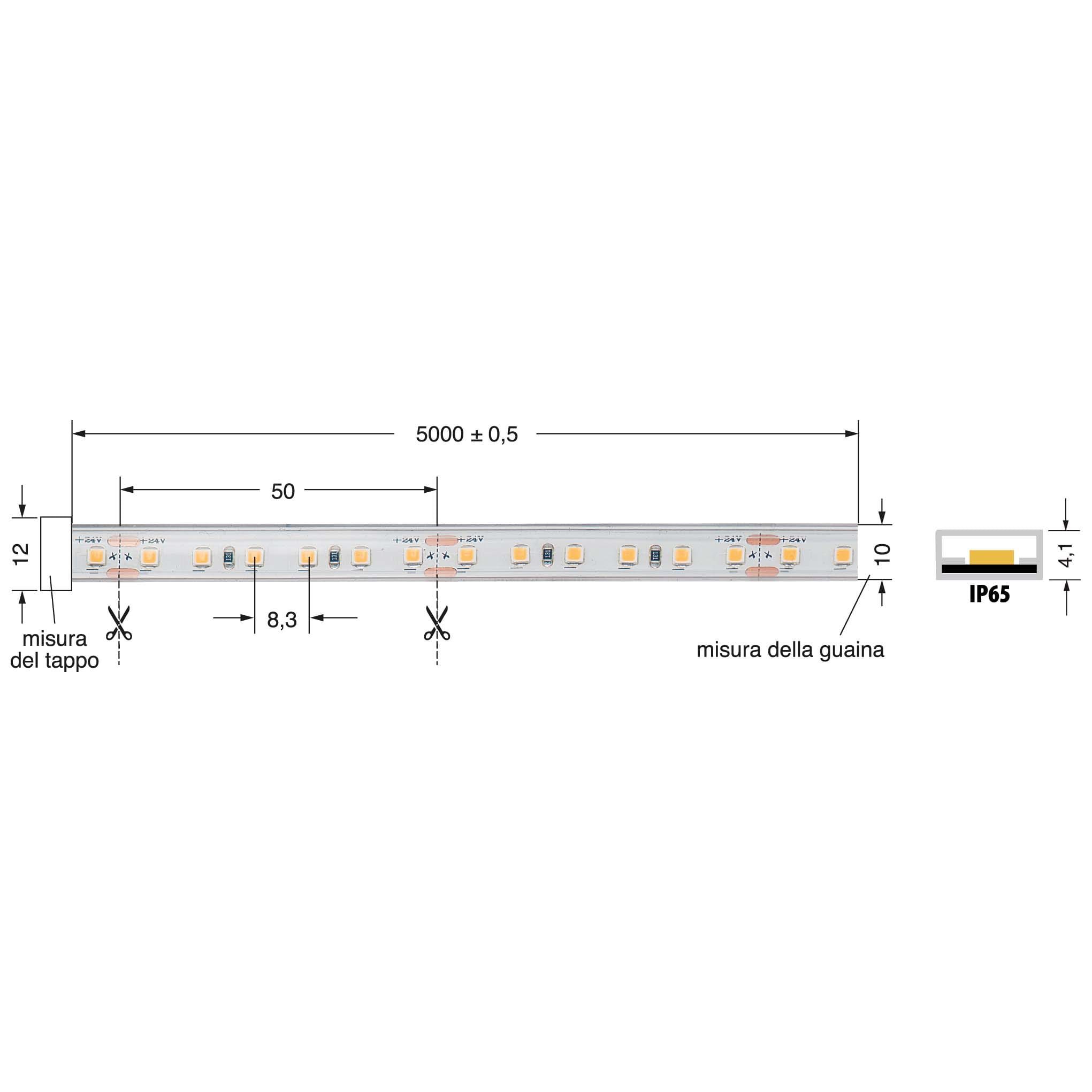 ELCART DISTRIBUTION - LEDSTRIP 9,6W/MT 24V BNATUR. IP65