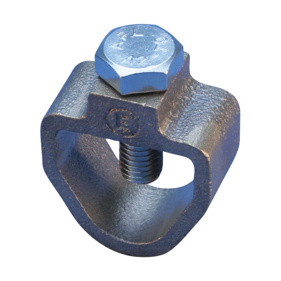 NVENT ERICO - Morsetto per picchetto di terra, barra filettata a bandella, tipo A. EARTH ROD CLAMP, ROD TO TAPE, TYPE A.