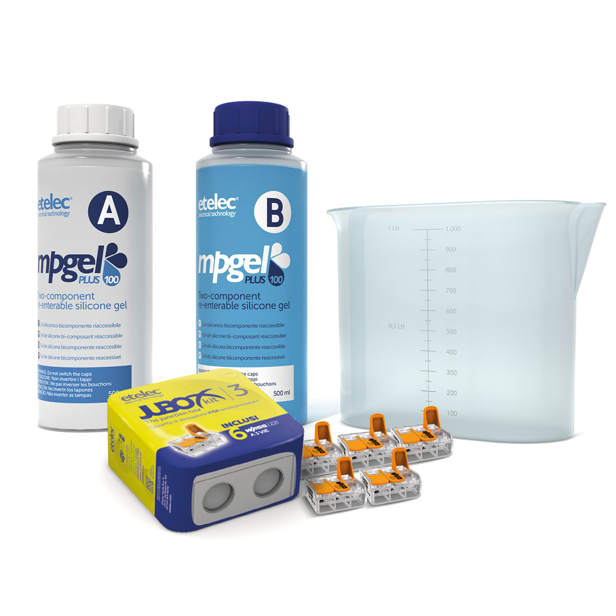 ETELEC - Cassetta di derivazione Jubox in polipropilene 95x95x60 + 6 Connettori a leve Wago a 3 vie INCLUSI JBX3K1