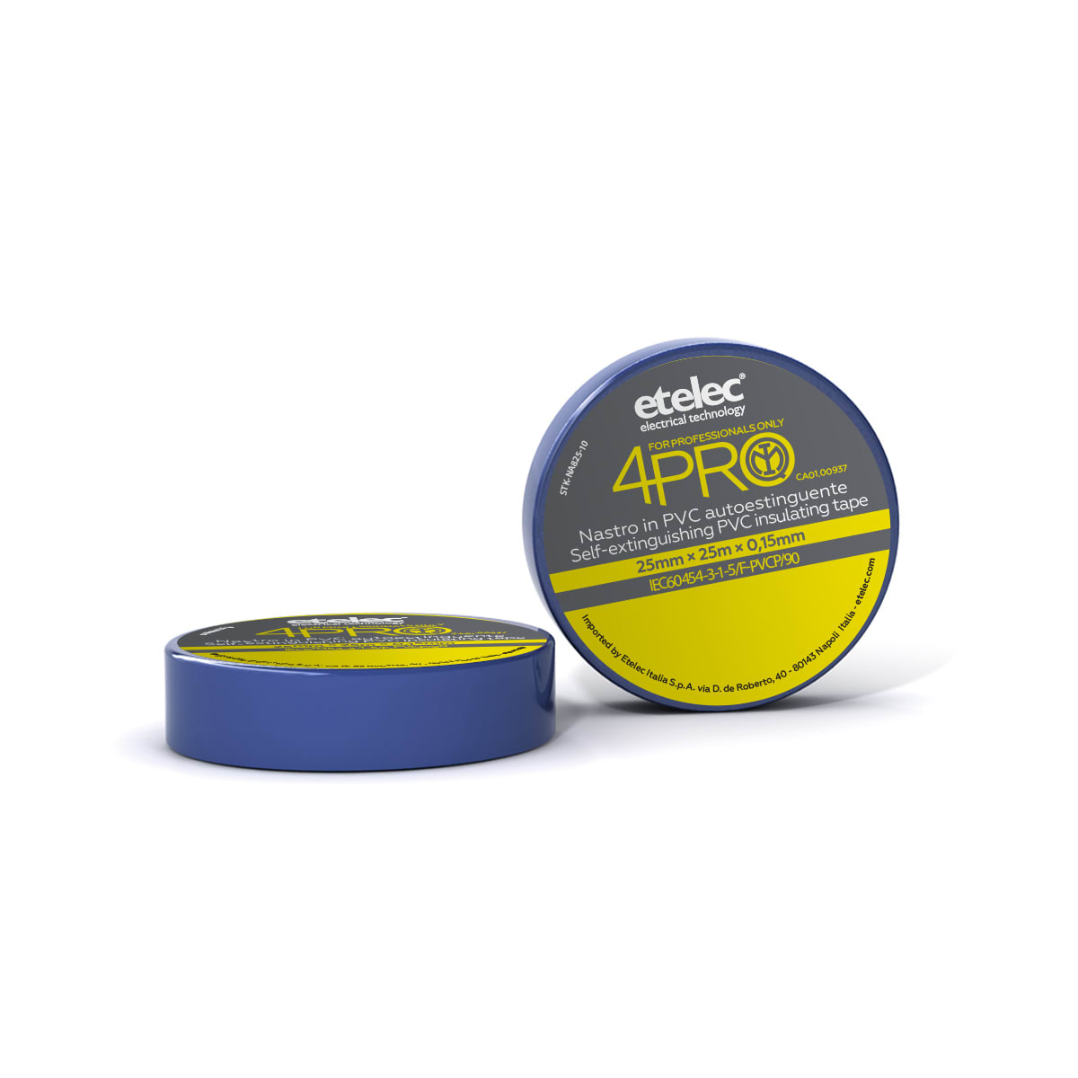 ETELEC - Nastro adesivo isolante in PVC ad uso professionale 19 mm x 25 m x 0,15 mm - Blu
