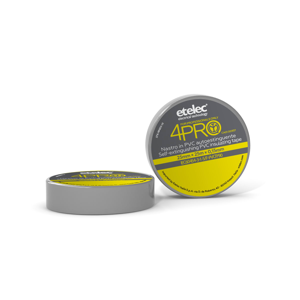 ETELEC - Nastro adesivo isolante in PVC ad uso professionale 25 mm x 25 m x 0,15 mm - Grigio NA8225
