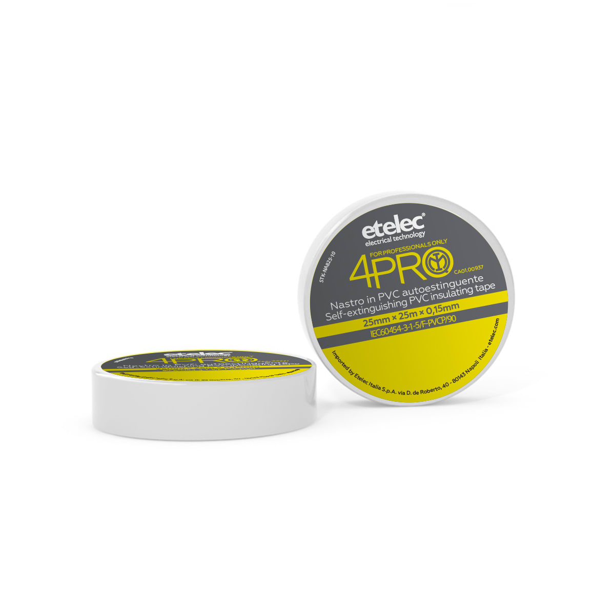 ETELEC - Nastro adesivo isolante in PVC ad uso professionale 19 mm x 25 m x 0,15 mm - Bianco NA8419