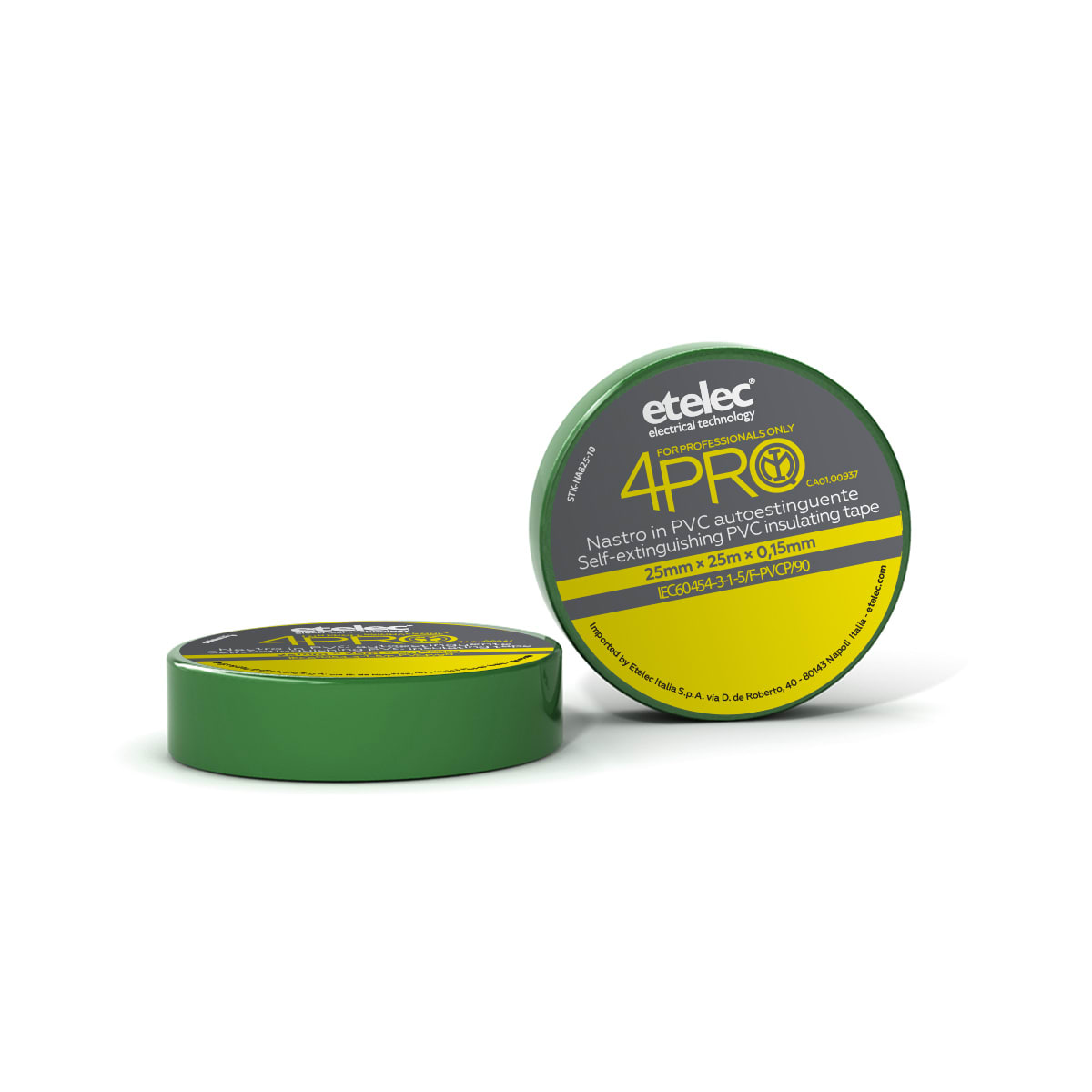 ETELEC - Nastro adesivo isolante in PVC ad uso professionale 25 mm x 25 m x 0,15 mm - Giallo
