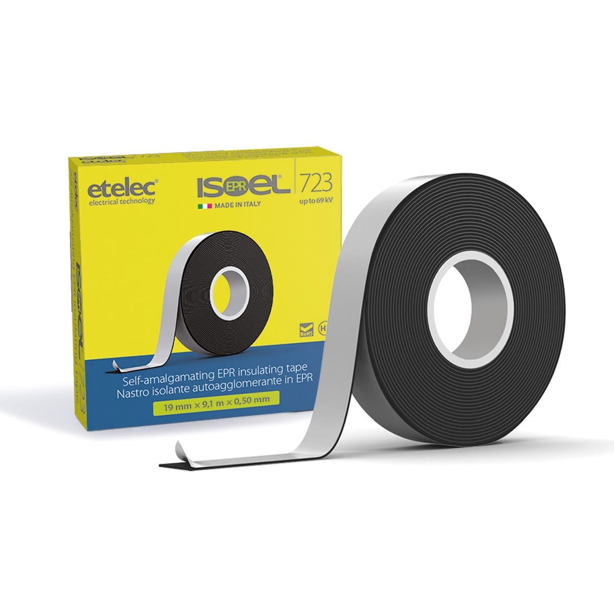 ETELEC - Nastro isolante autoagglomerante in EPR 19 mm x 9,1 m x 0,75 m - Nero