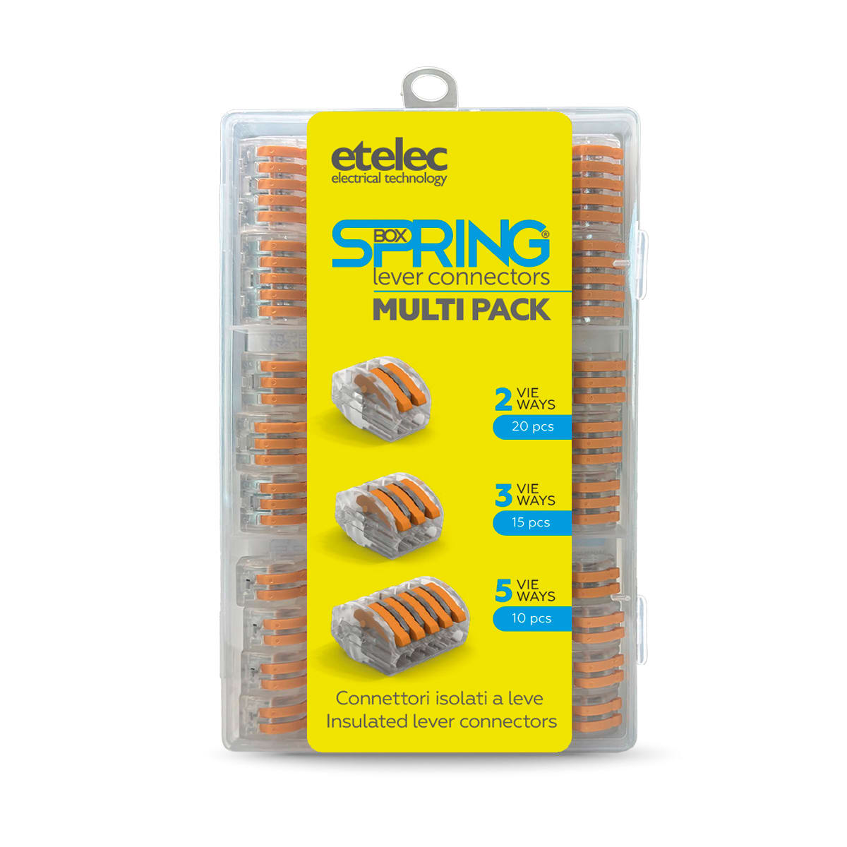 ETELEC - Connettori a leve isolati assortiti SPRINGBOX in kit per le connessioni di cavi di bassa tensione