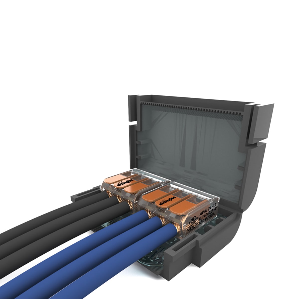 ETELEC - Dispositivi di connessione IPX8 ad isolamento in gel con 2 connettori a leve compatti WAGO a 3 vie MJBF323