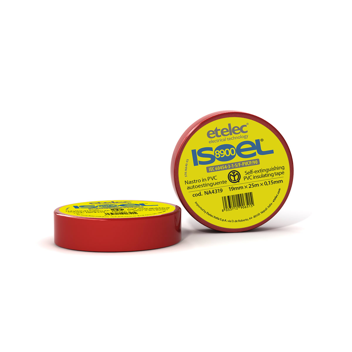 ETELEC - Nastro adesivo isolante in PVC certificato IMQ 19 mm x 25 m x 0,15 mm - Rosso NA4319