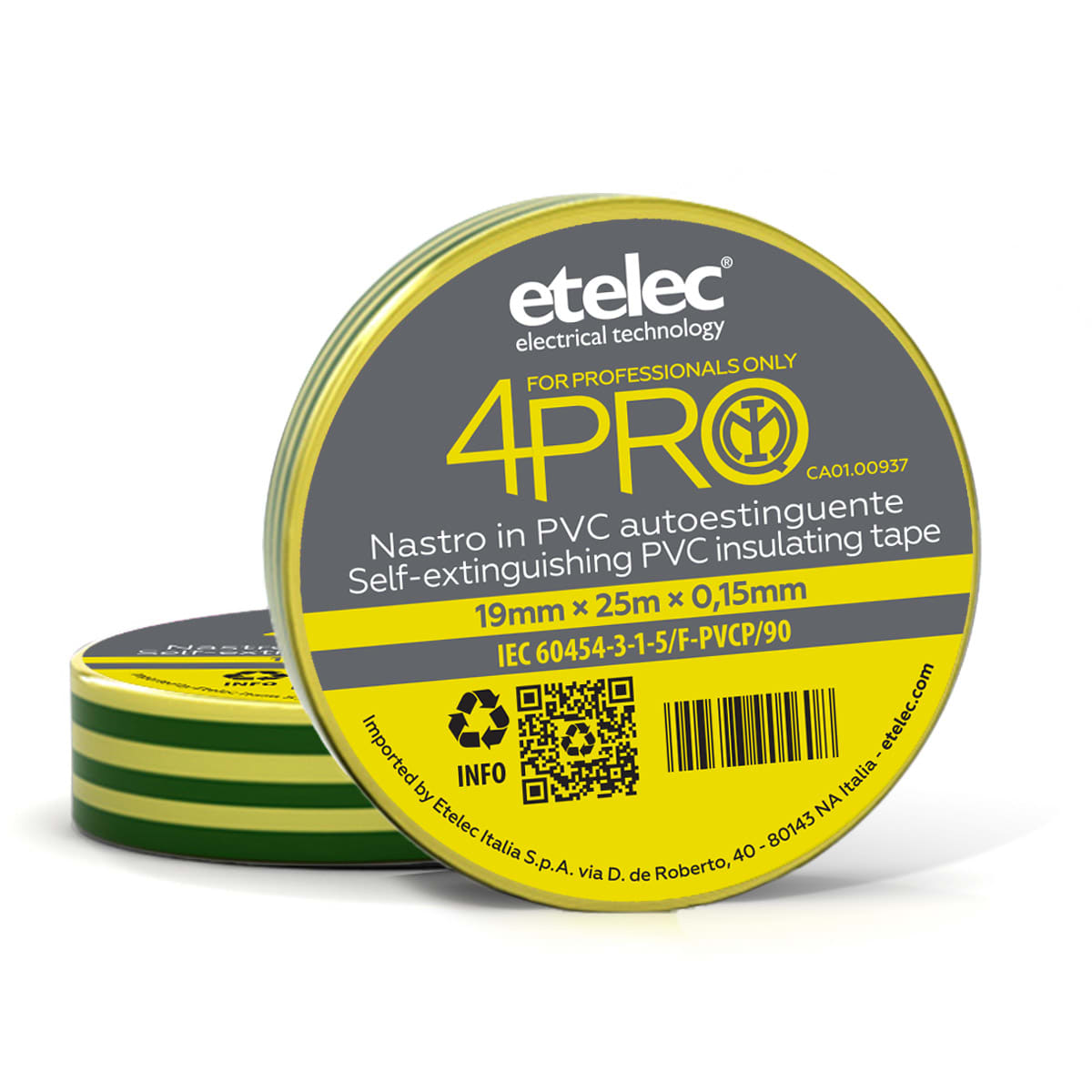 ETELEC - Nastro adesivo isolante in PVC ad uso professionale 15 mm x 10 m x 0,15 mm - Verde