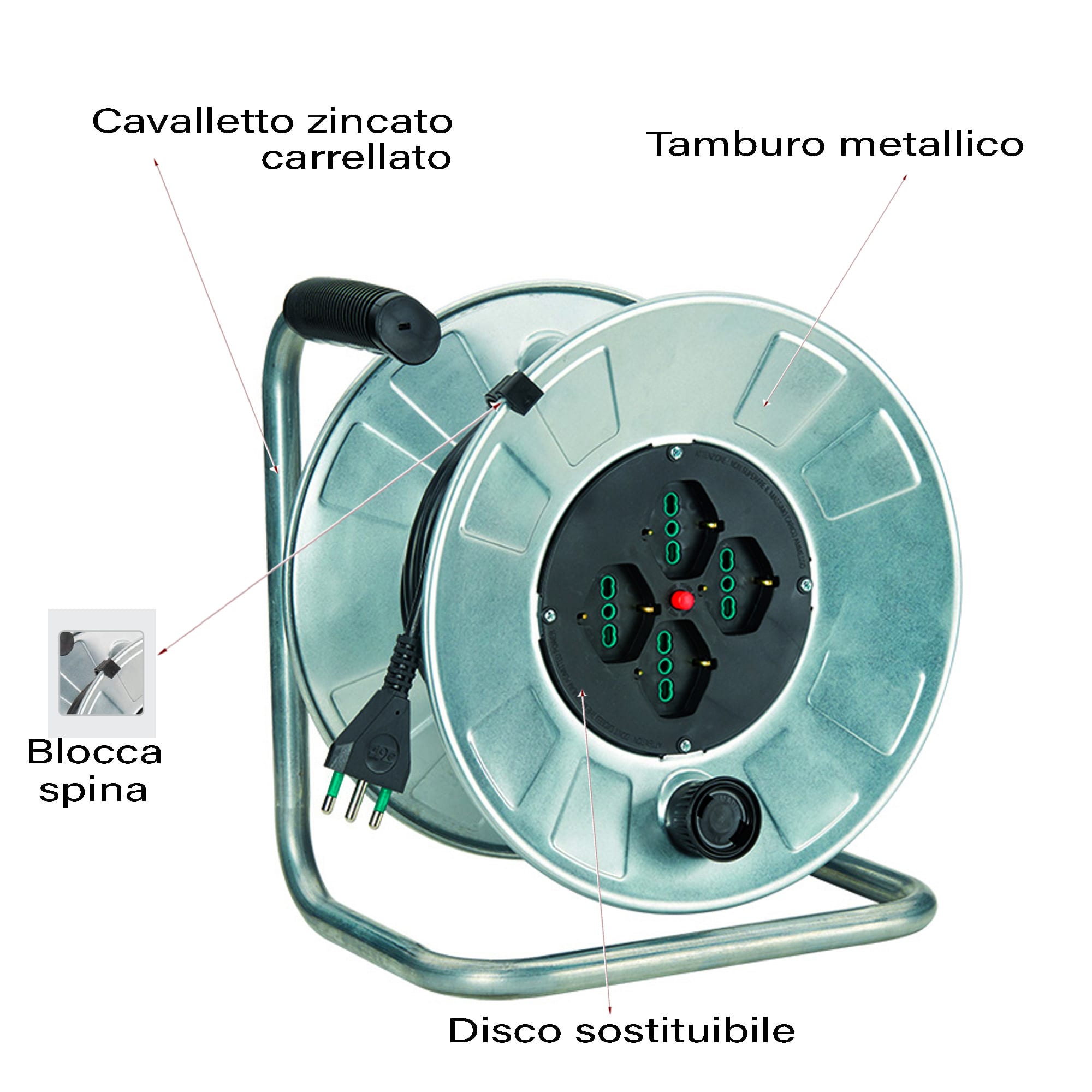 FANTON - Avvolgicavo 25m 3G1,5 S17 4P40, con disgiuntore, zincato