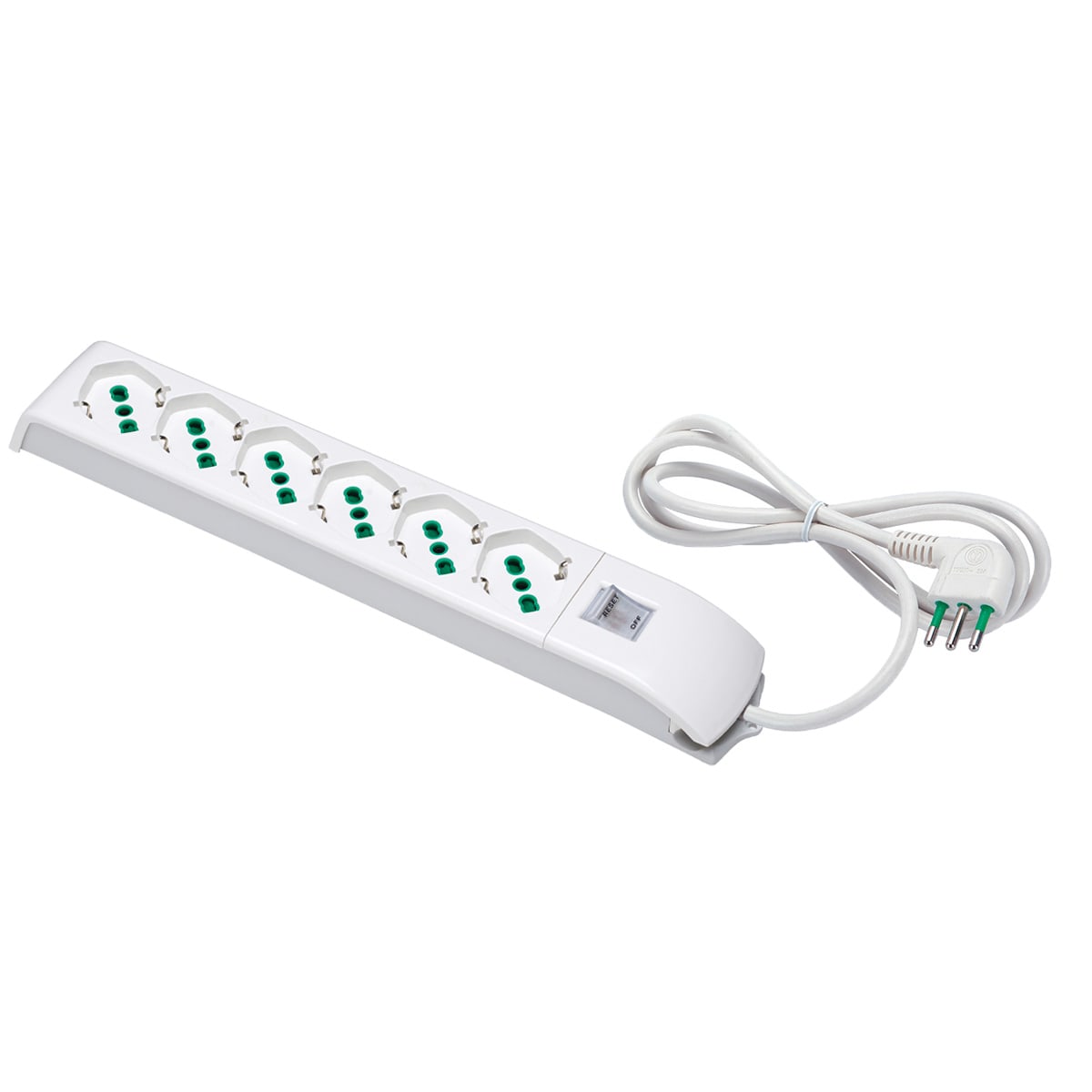 FANTON - Multipresa 1,5m 3G0,75 S11 6P40, con interr.di sovraccarico, colore bianco