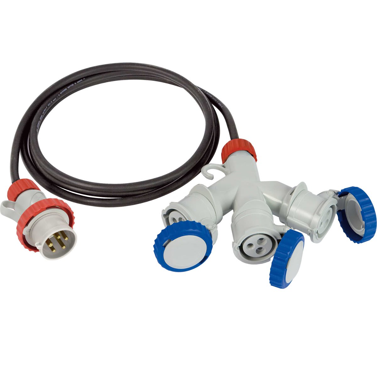 FANTON - Adattatore da spina CEE 5 poli 16A a 3 prese CEE 3 poli 16A 2m 5G2,5, IP67