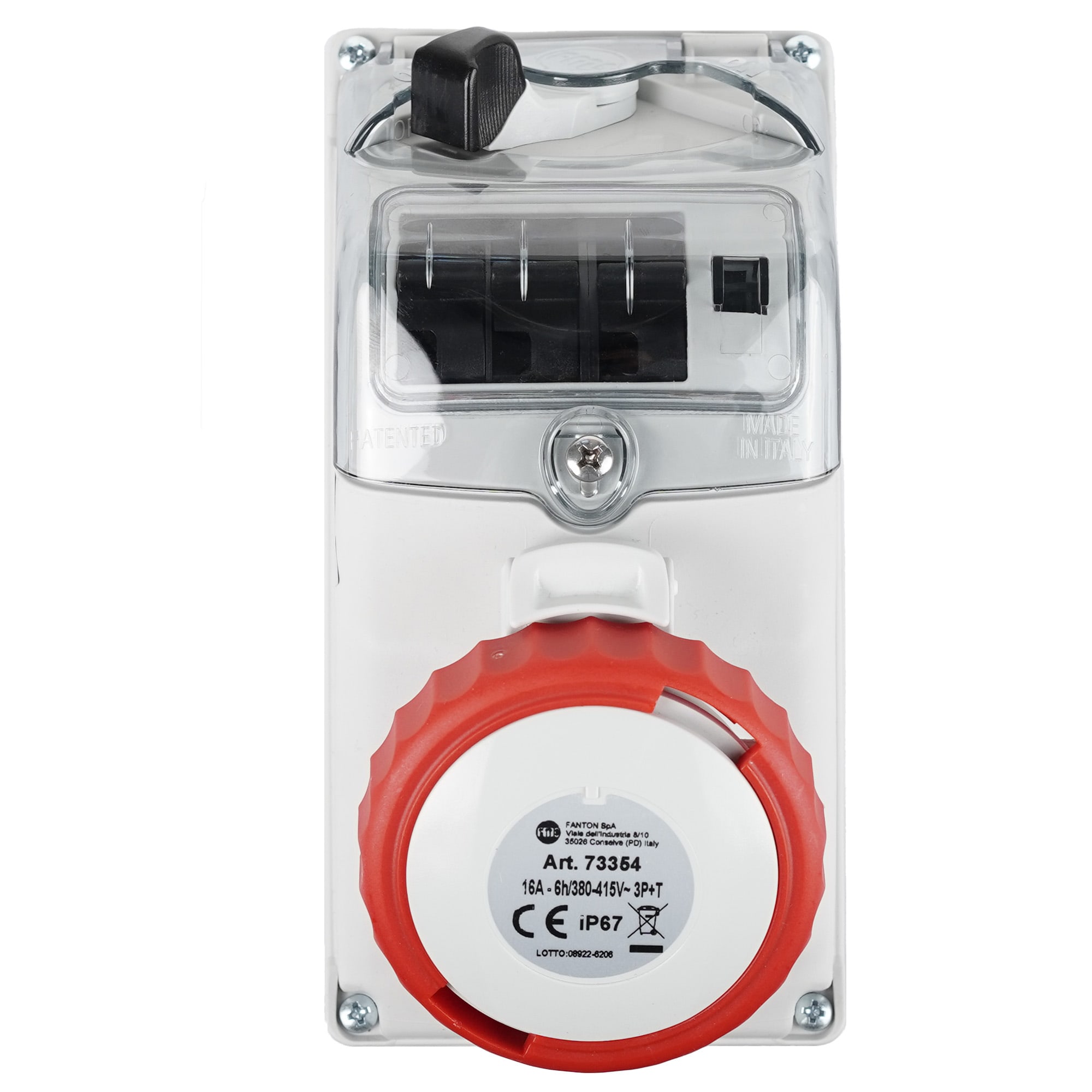 FANTON - Presa da parete interbloccata 3P+T 16A 400V 6h, IP67, con portafusibili