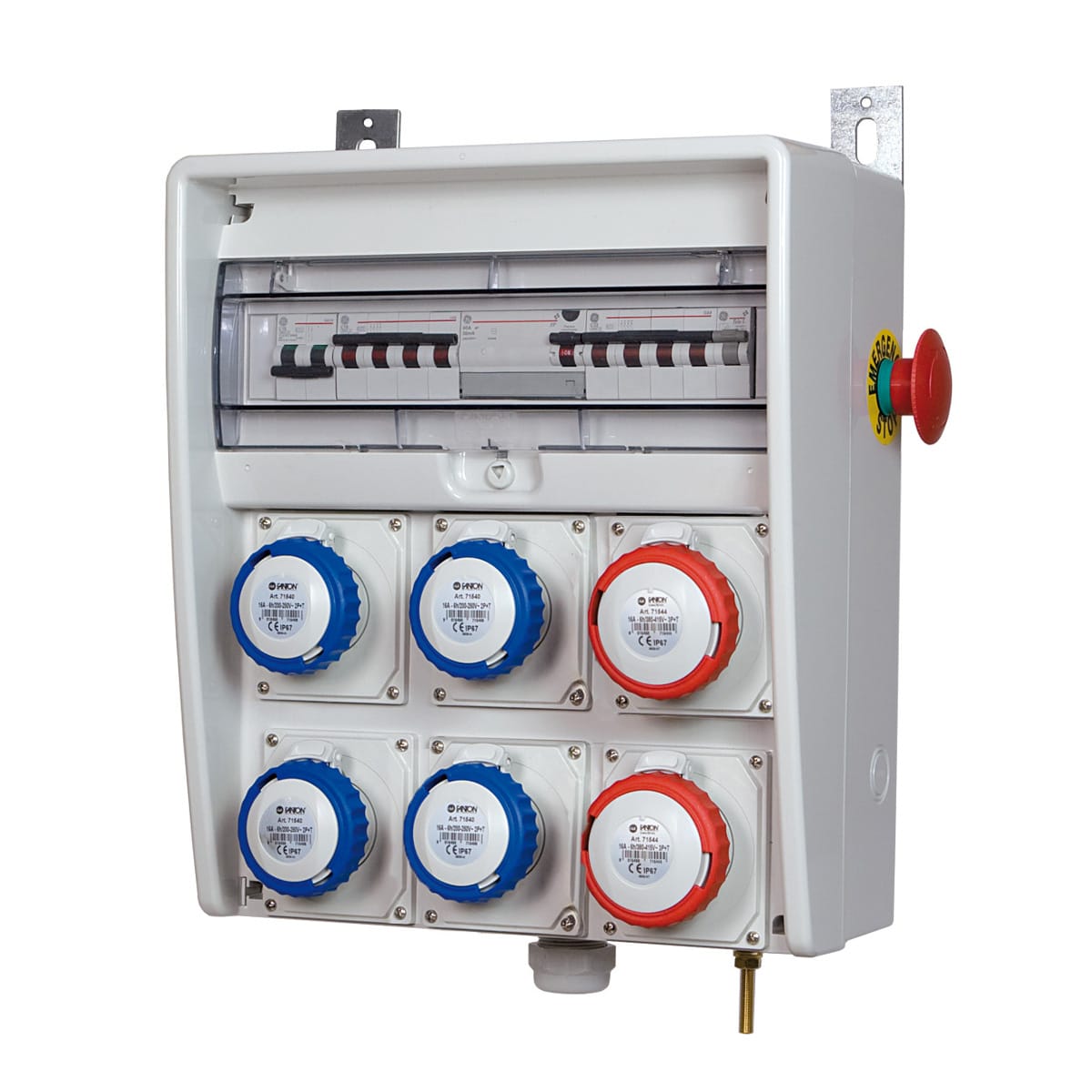 FANTON - Quadro ULISSE 350 IP44 6 prese, 4 protezioni, con morsettiera, emergenza e staffe, 18kW