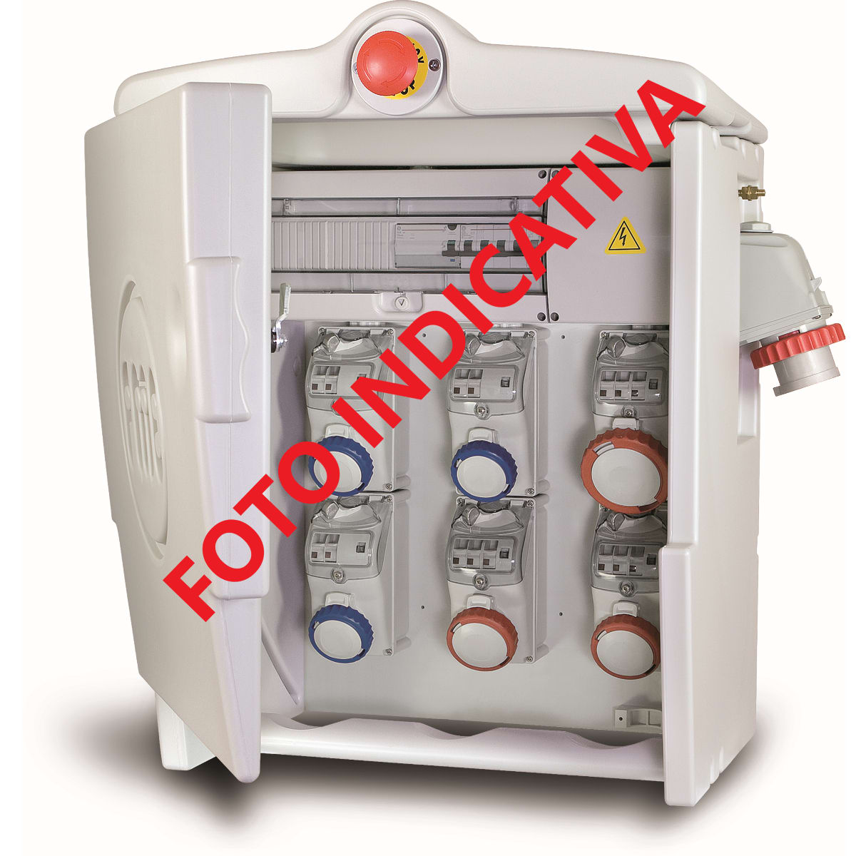 FANTON - Quadro POLIFEMO MIDI ASC IP55 - 5 prese, 2 protezioni, con spina 63A da parete, emergenza, 35kW