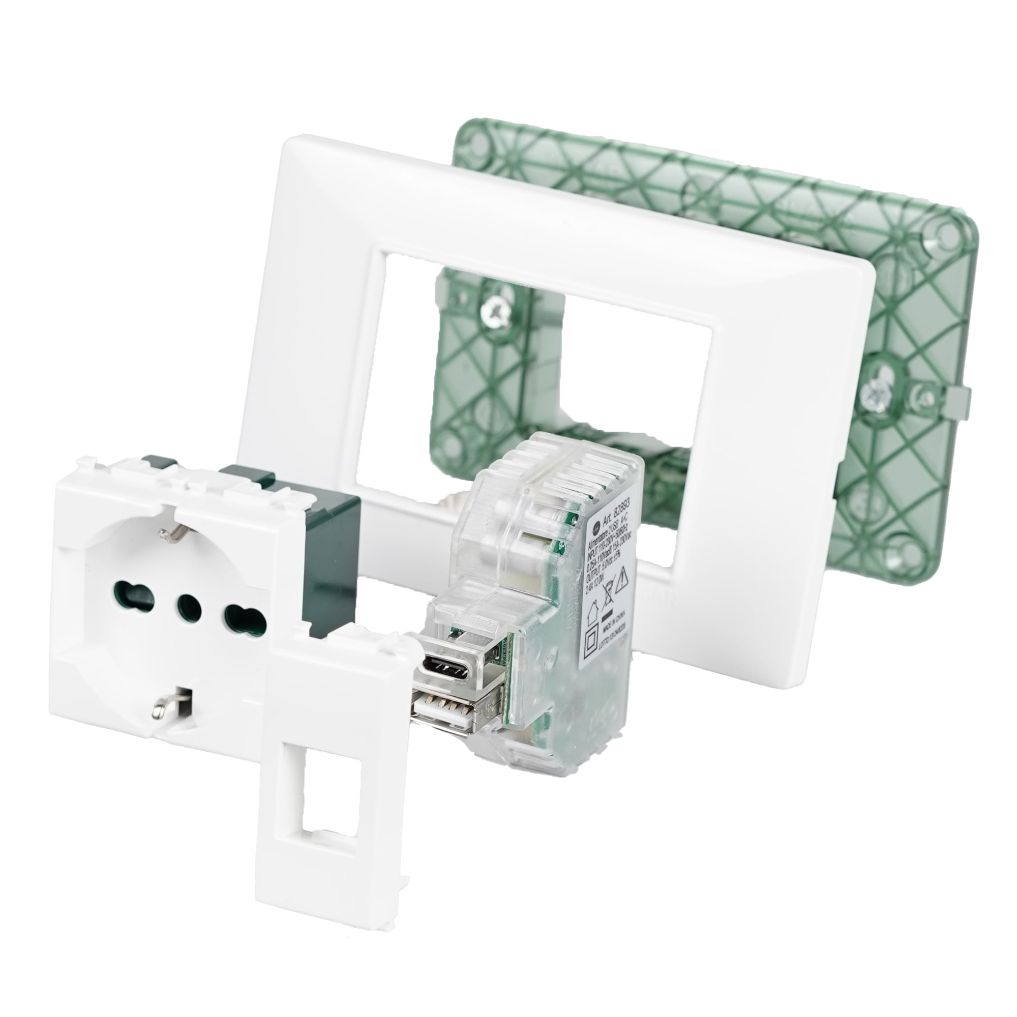 FANTON - Alimentatore da incasso KEYSTONE IT, 2 prese USB-A 2,4A, trasparente