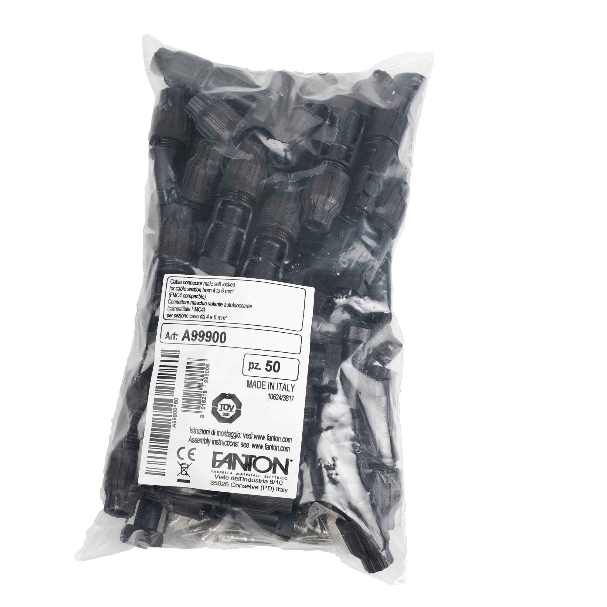 FANTON - Connettore fotovoltaico maschio mobile FMC4 per cavo sez.4÷6mm² - confezione 50 pz