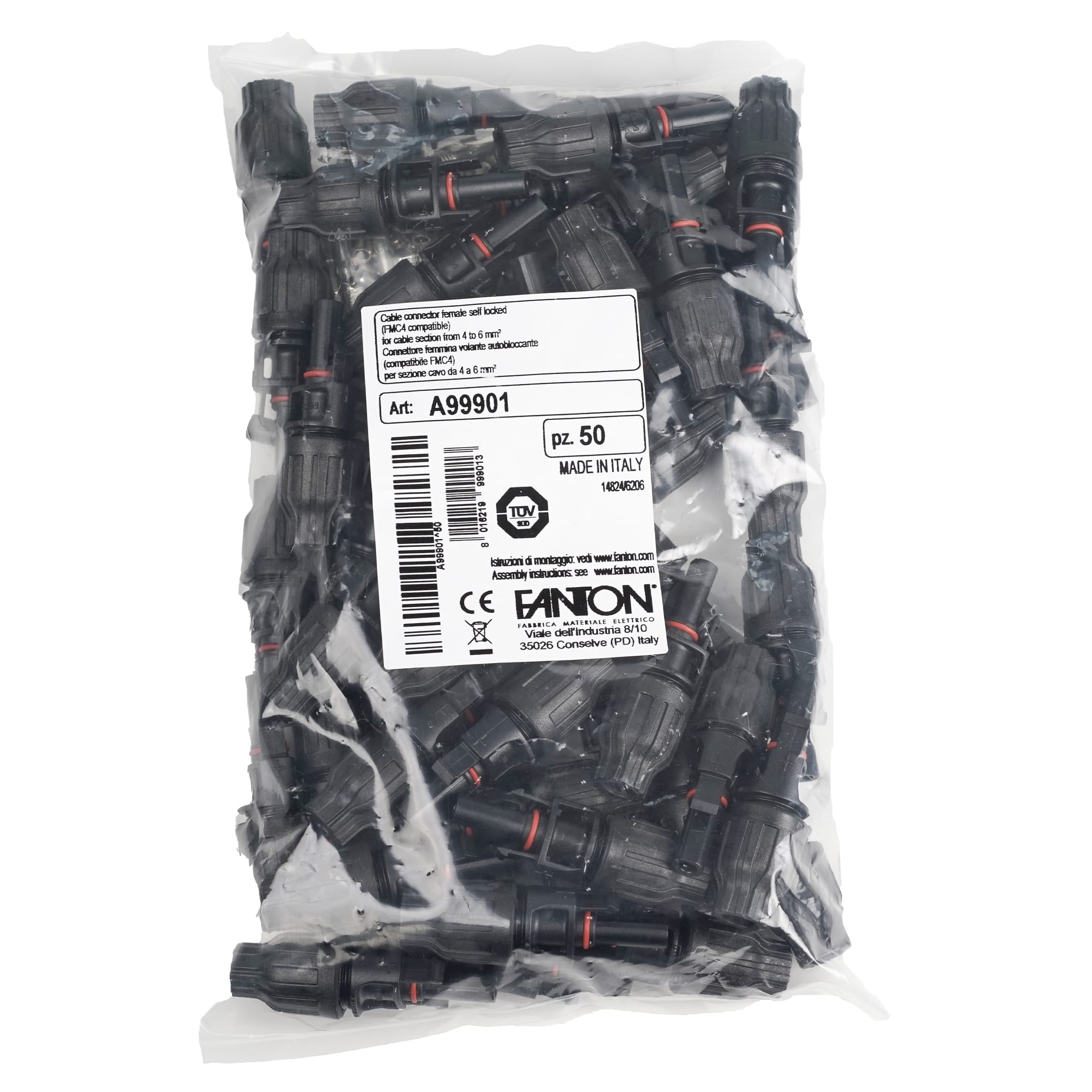 FANTON - Connettore fotovoltaico femmina mobile FMC4 per cavo sez.4÷6mm² - confezione 50 pz