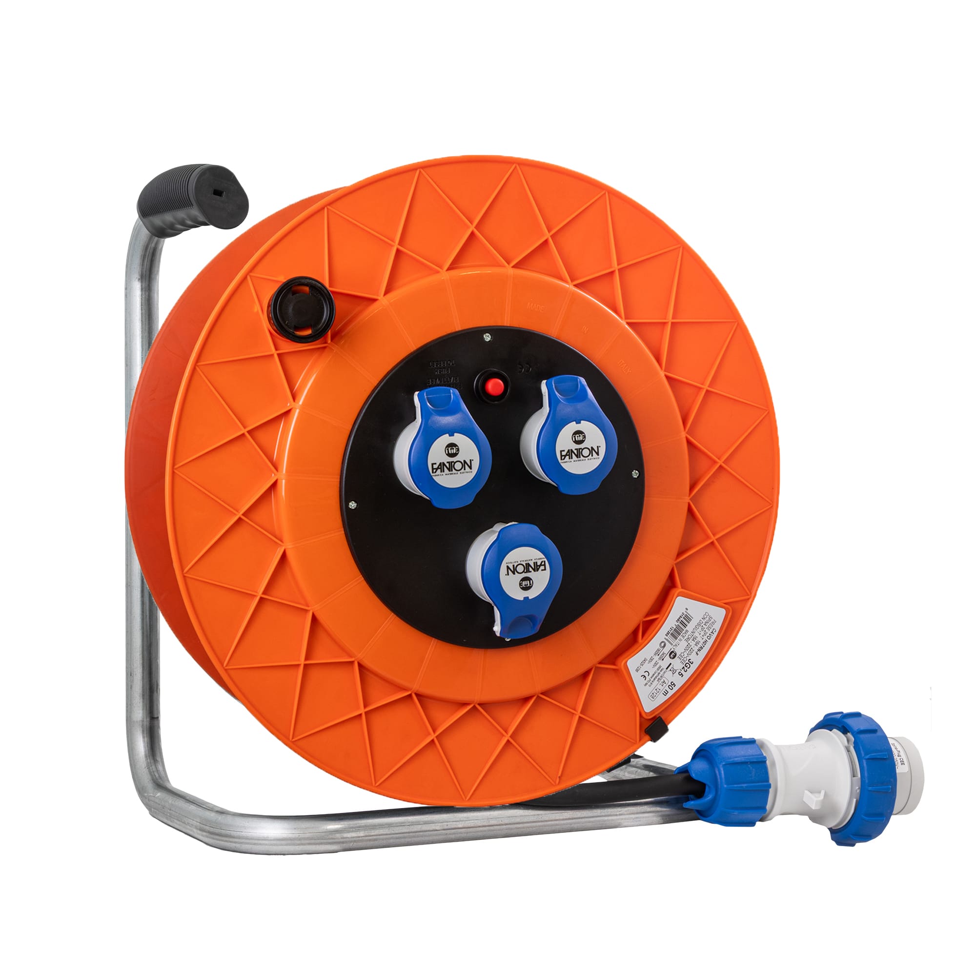 FANTON - Avvolgicavo GOLIA 30m 3G2,5 H07RN-F spina CEE 2P+T 16A 230V, 3 prese CEE 2P+T 16A 230V, con disgiuntore, IP44
