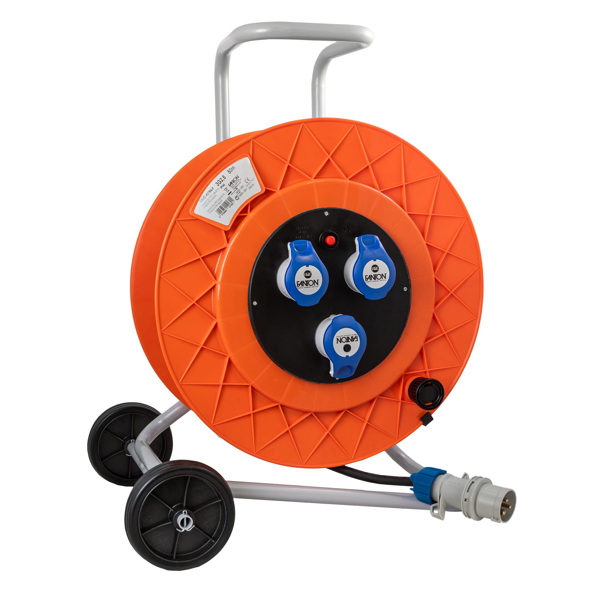 FANTON - Avvolgicavo GOLIA 50m 3G2,5 H07RN-F spina CEE 2P+T 16A 230V, 3 prese CEE 2P+T 16A 230V, con disgiuntore, IP44