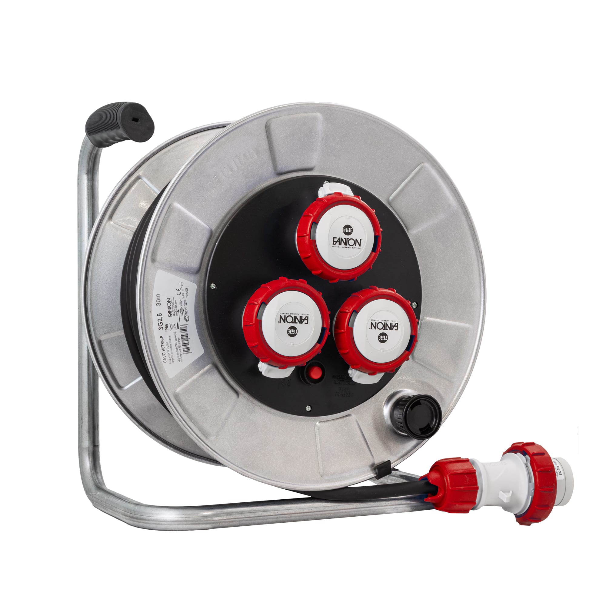 FANTON - Avvolgicavo GOLIA METAL 30m 4G2,5 H07RN-F spina CEE 400V, 3 prese CEE, con disgiuntore, IP55, zincato