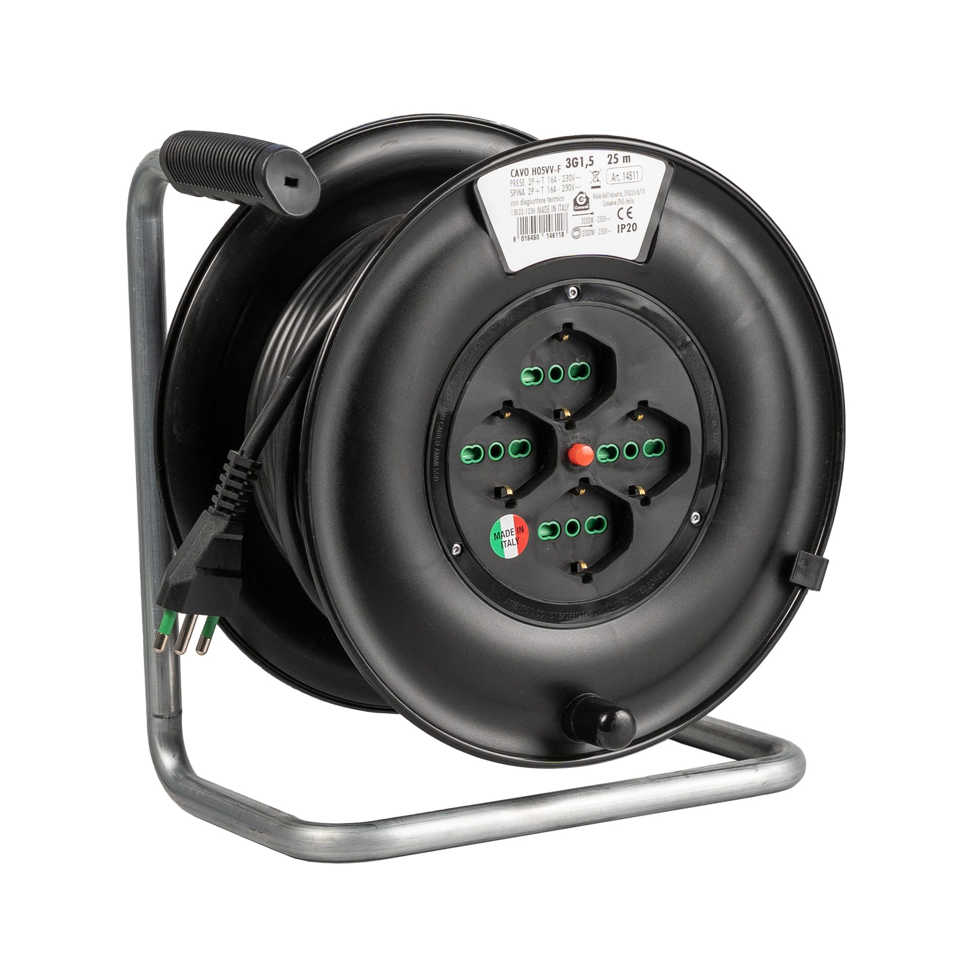 FANTON - Avvolgicavo ONDA 25m 3G1,5 spina S17, 4 prese P40, con disgiuntore