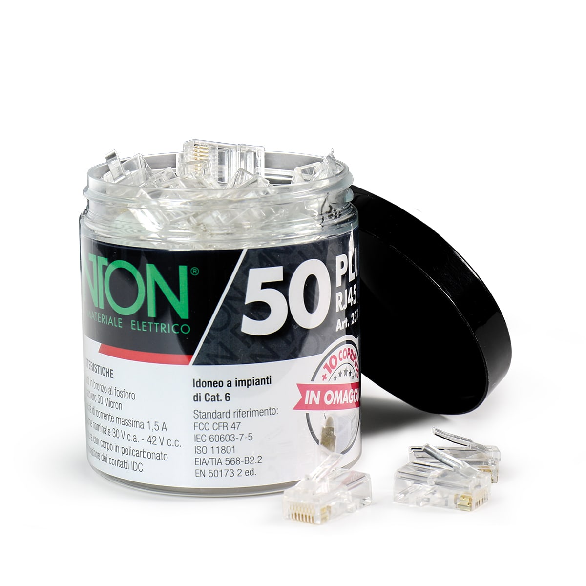 FANTON - Kit 50 plug RJ45 cat.6 UTP con 10 copriplug