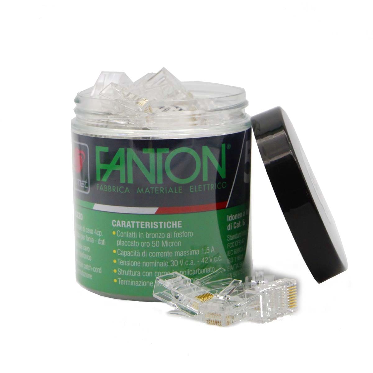 FANTON - Kit 50 plug RJ45 cat.6 UTP passanti con 10 copriplug