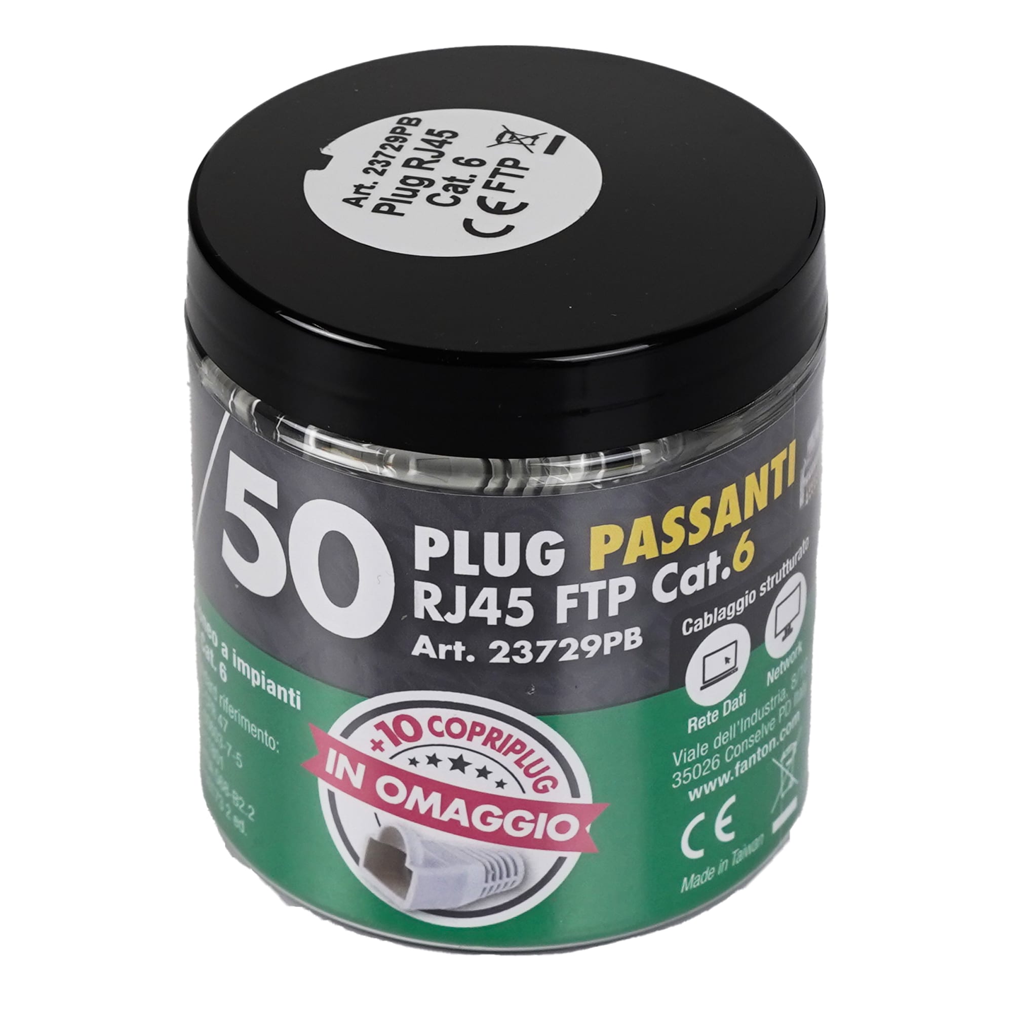 FANTON - Kit 50 plug RJ45 cat.6 FTP passanti con 10 copriplug