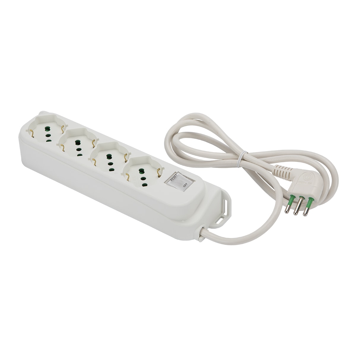 FANTON - Multipresa OMEGA 1,5m 3G0,75 spina S11, 4 prese P40, con interruttore di sovraccarico, colore bianco 404204