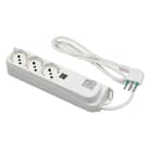 FANTON - Multipresa OMEGA 1,5m 3G0,75 spina S11, 3 prese P40 + 2 USB-A+C, con interruttore di sovraccarico, colore bianco
