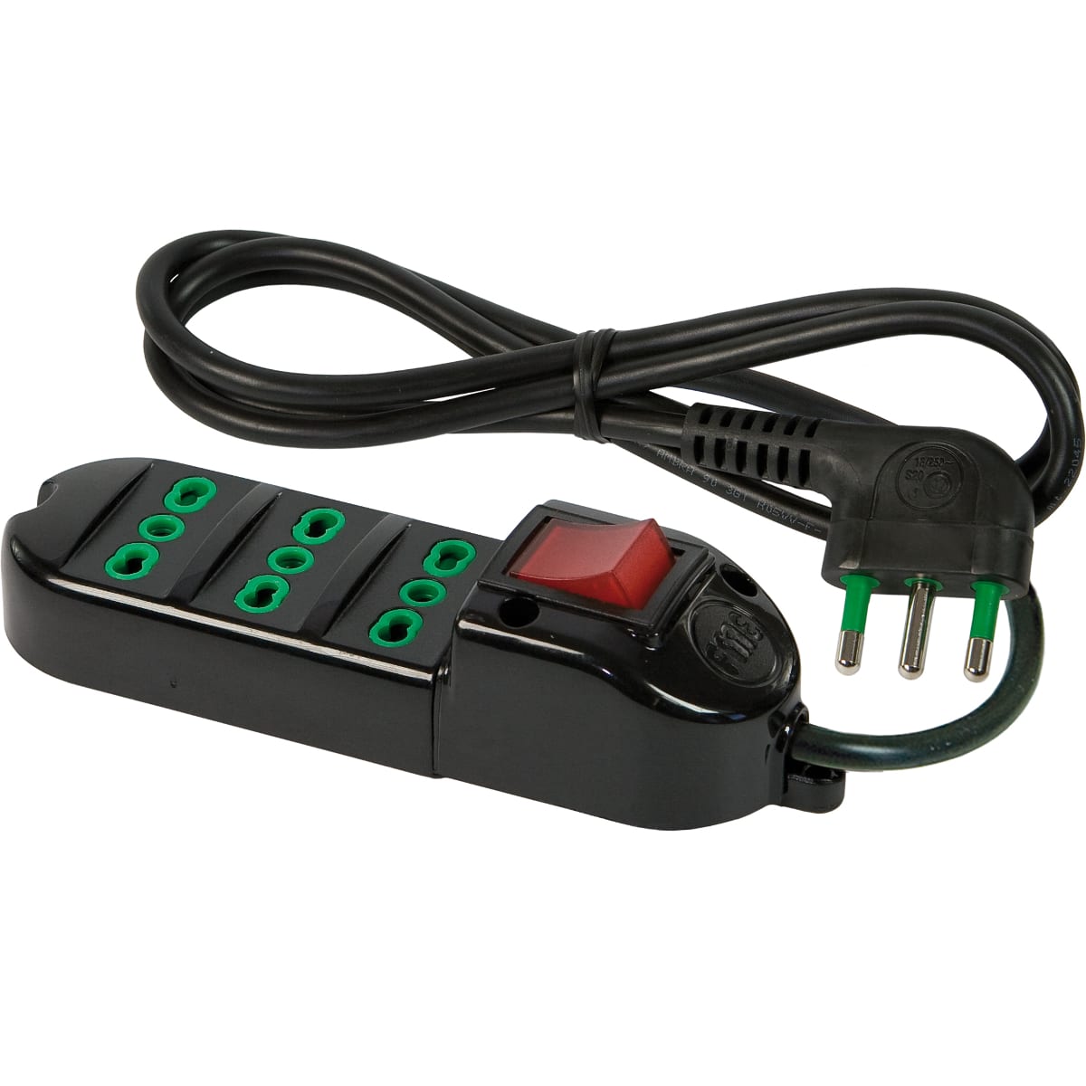 FANTON - Multipresa BIPASSO 1,5m 3G1 spina S17, 3 prese P17/11, con interruttore, colore nero 41015