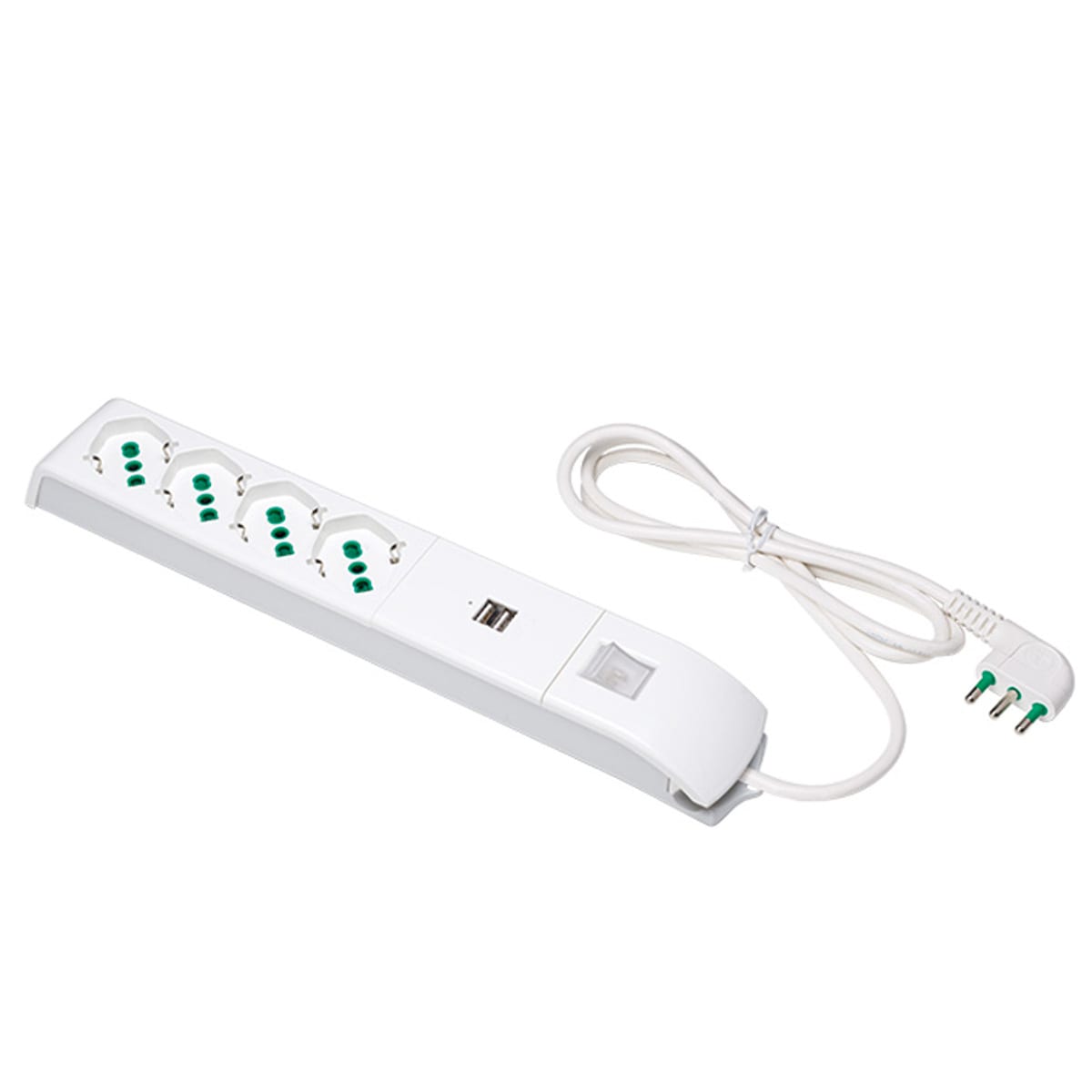 FANTON - Multipresa FIDO 1,5m 3G1 spina S17, 4 prese P40 + 2 USB-A+C, con interruttore, colore bianco 410150