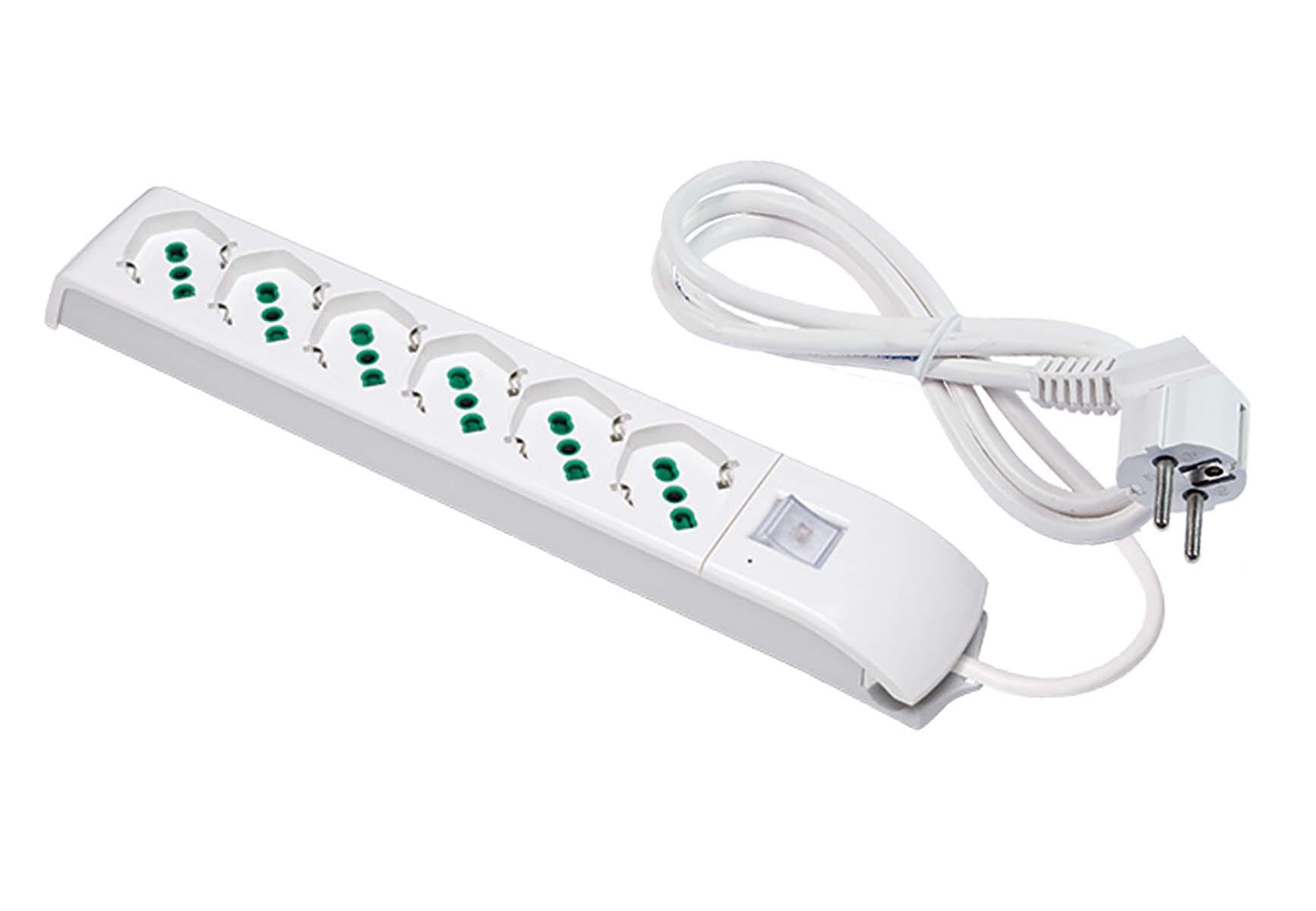 FANTON - Multipresa FIDO 1,5m 3G1 spina S31, 6 prese P40, con interruttore, colore bianco 4102000