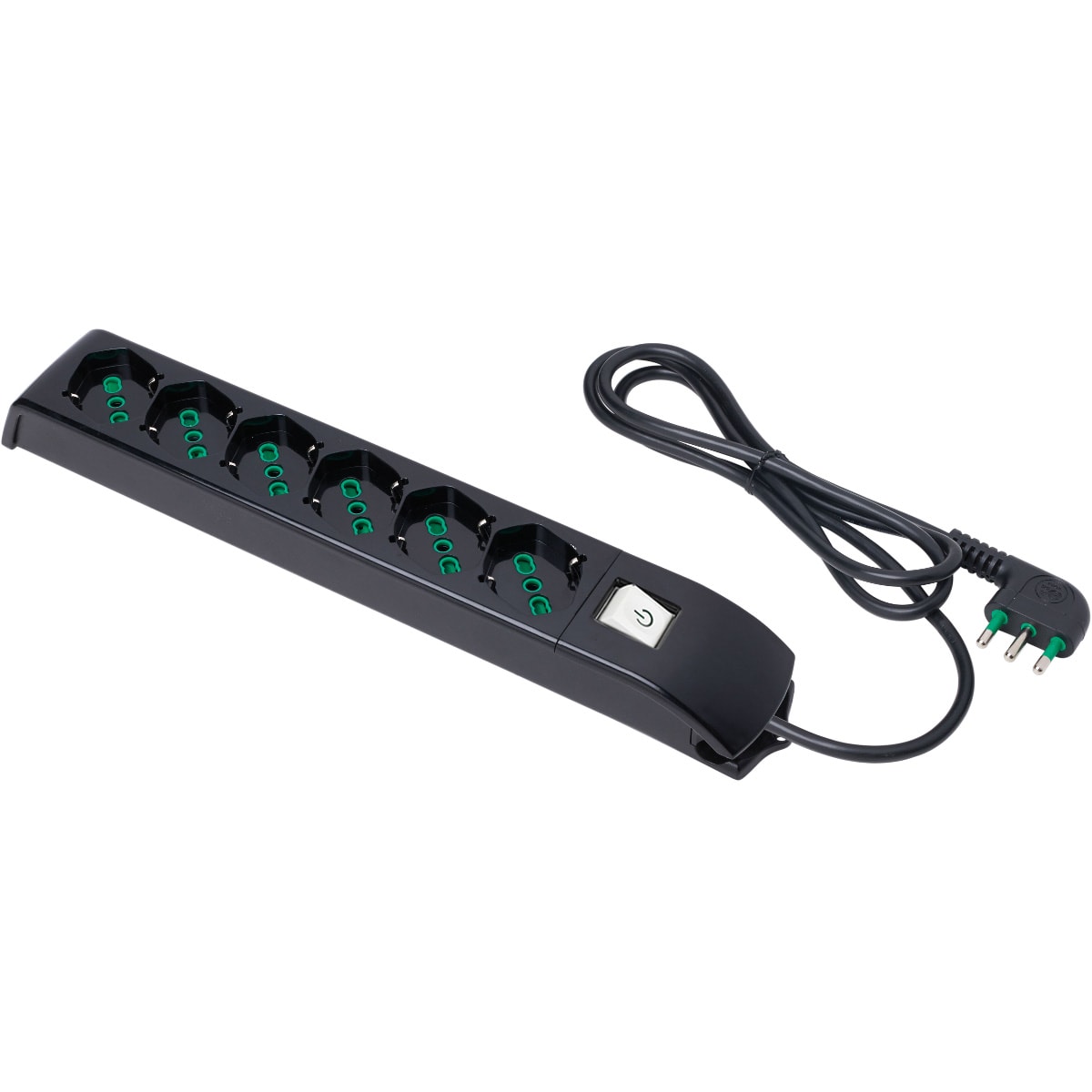 FANTON - Multipresa FIDO 1,5m 3G1 spina S17, 6 prese P40, con interruttore, colore nero 410201