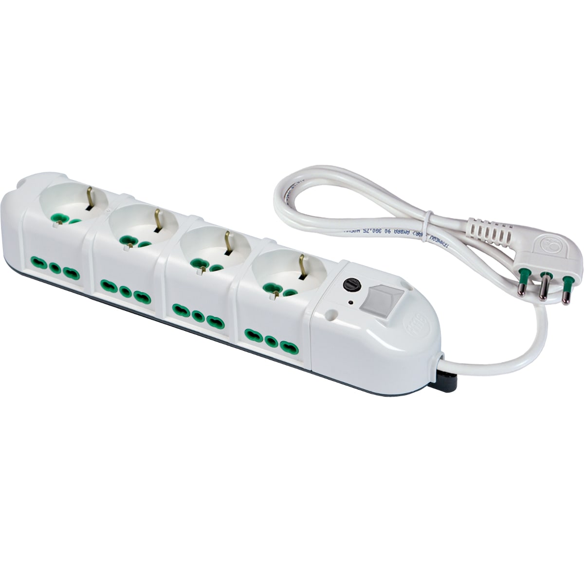 FANTON - Multipresa TRIAX 1,5m 3G1 spina S17, 4 prese P40 + 8 P17/11, con interruttore e protezione da sovratensioni, colore bianco 42134
