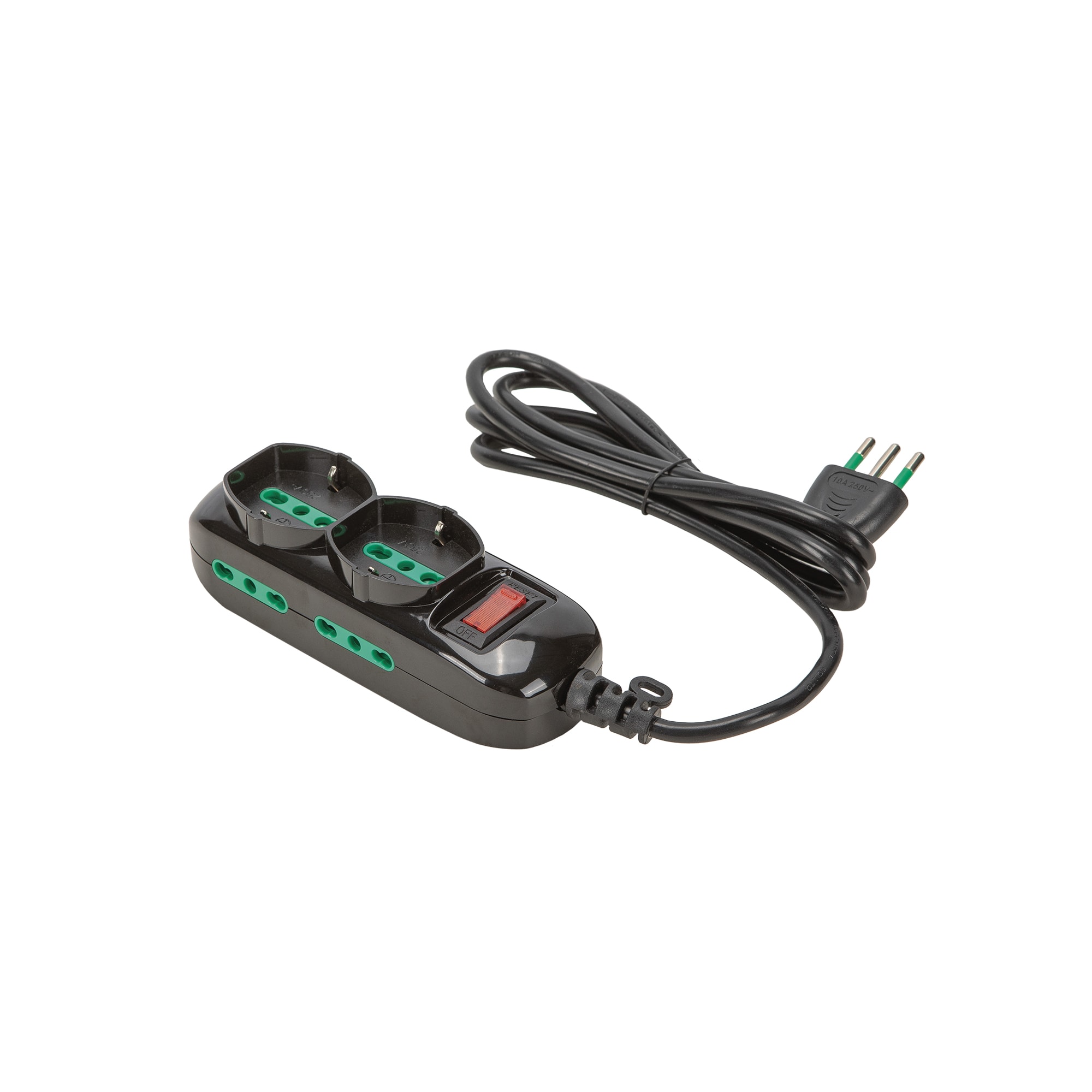 FANTON - Multipresa TRIAX 1,5m 3G0,75 spina S11, 2 prese P40 + 4 P17/11, con interruttore di sovraccarico, colore nero 474154