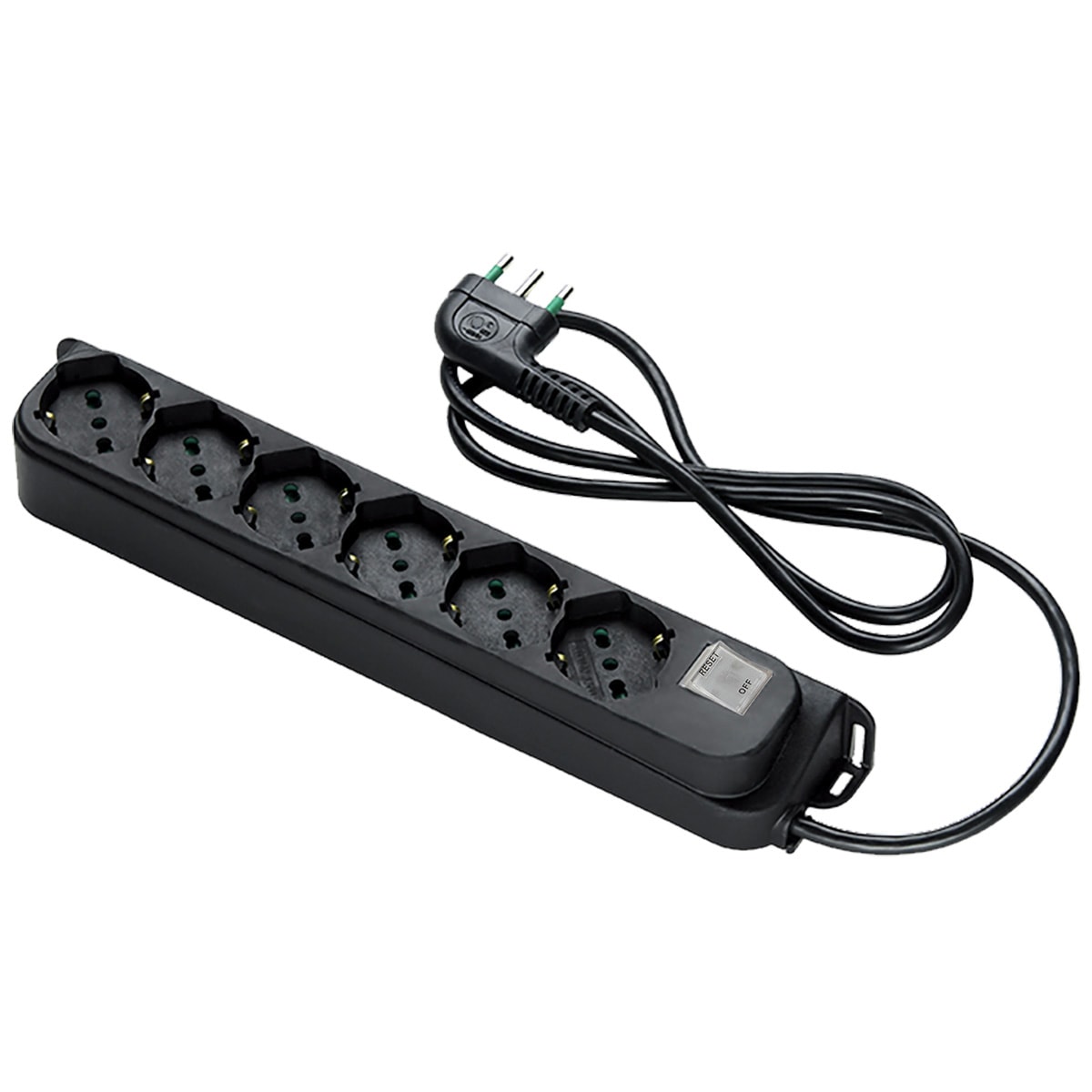 FANTON - Multipresa OMEGA 1,5m 3G0,75 spina S11, 6 prese P40, con interruttore di sovraccarico, colore nero 474314