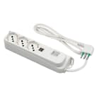 FANTON - Multipresa OMEGA 1,5m 3G0,75 spina S11, 3 prese P40 + 2 USB-A+C, con interruttore di sovraccarico, colore bianco