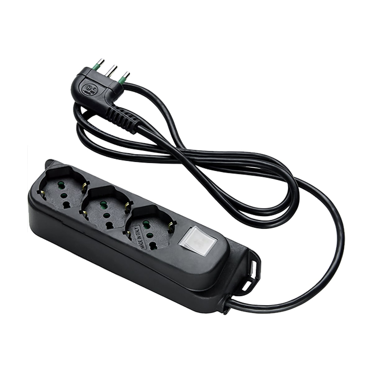 FANTON - Multipresa OMEGA 1,5m 3G1 spina S17, 3 prese P40, con interruttore, colore nero 47461