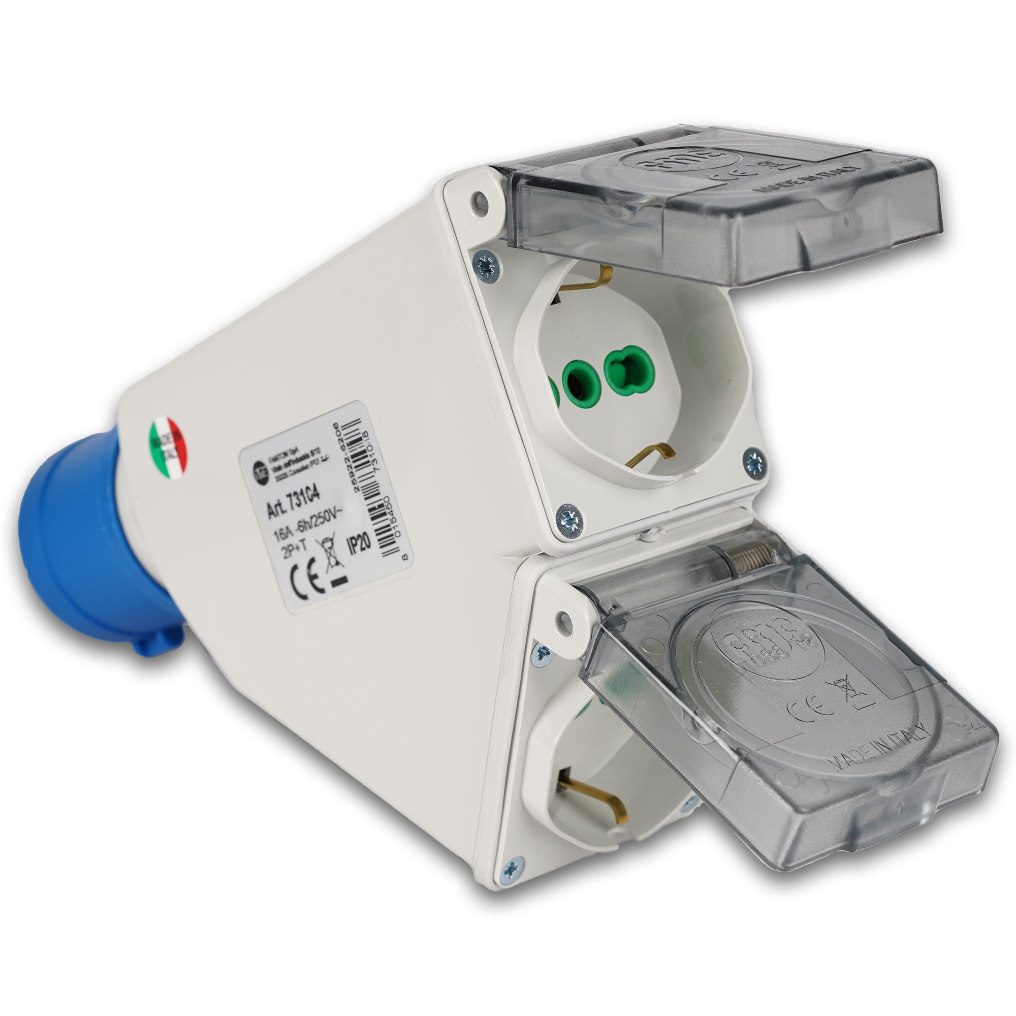 FANTON - Adattatore da spina CEE 2P+T 16A 230V a 2 prese P40 IP44