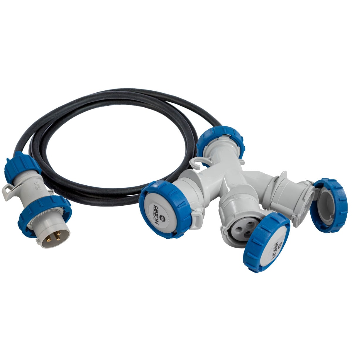 FANTON - Adattatore da spina CEE 2P+T 16A 230V a 3 prese CEE 2P+T 16A 230V, cavo 2m 3G2,5 H07RN-F, IP67