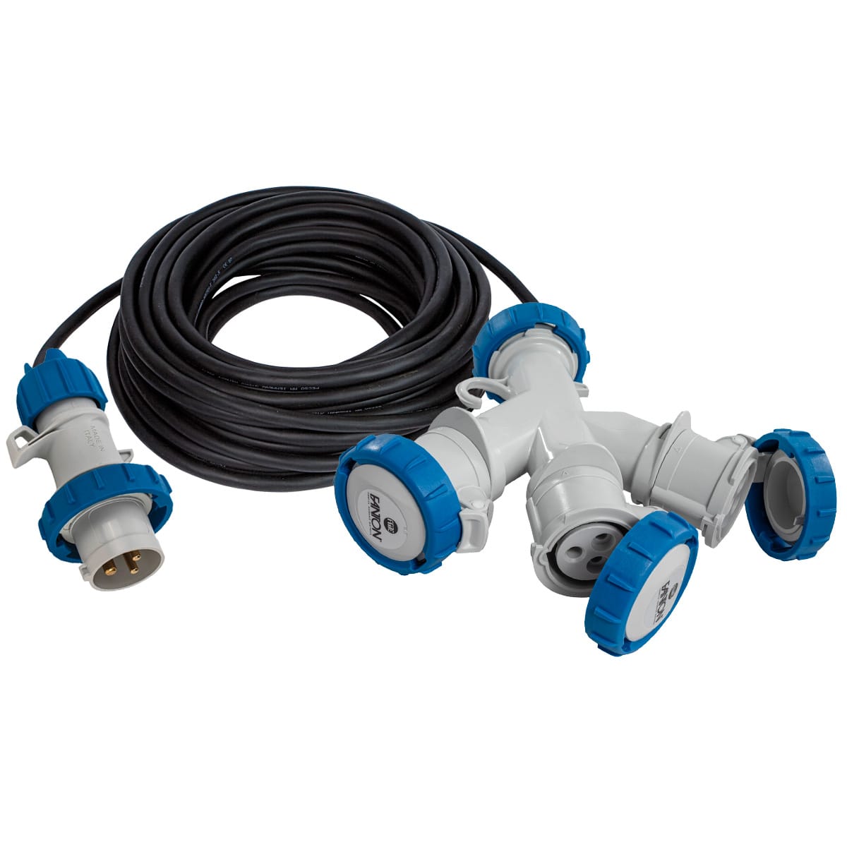 FANTON - Adattatore da spina CEE 2P+T 16A 230V a 3 prese CEE 2P+T 16A 230V, cavo 20m 3G2,5 H07RN-F, IP67