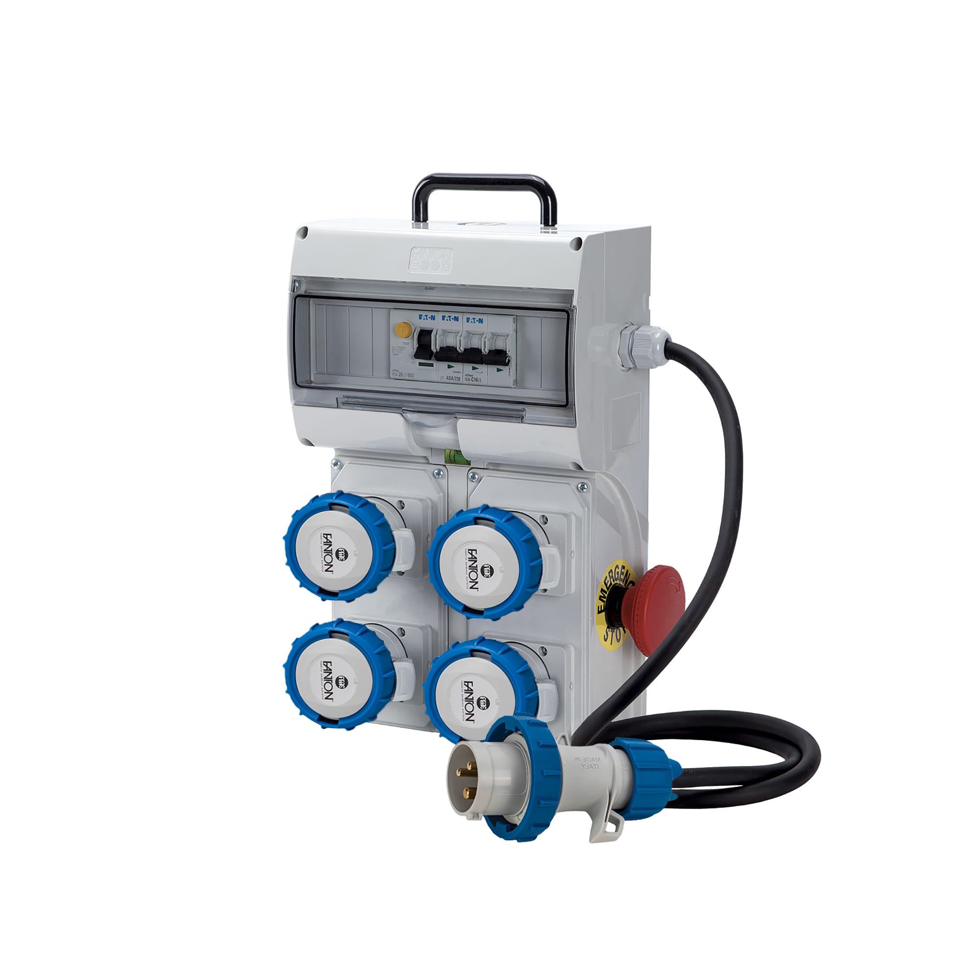 FANTON - Quadro KEY BOX 2 ASC IP65 - 4 prese CEE 2P+T 16A 230V, 2 protezioni, con cavo 1,5m e emergenza, 3kW