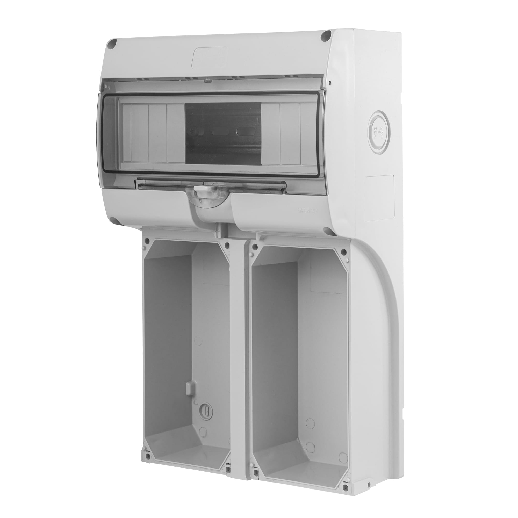 FANTON - Quadro KEY BOX 2 IP65 vuoto, con 2 fori per prese interbloccate e coperchio trasparente, 14kW