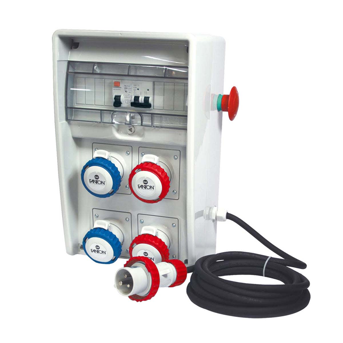 FANTON - Quadro ULISSE 250 ASC IP65 - 4 prese CEE, 2 protezioni, con cavo 4m e emergenza, 9kW