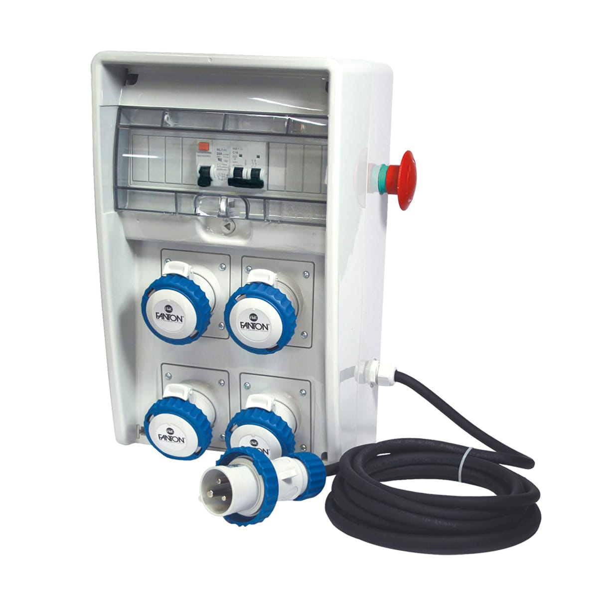 FANTON - Quadro ULISSE 250 ASC IP65 - 4 prese CEE, 2 protezioni, con cavo 2m e emergenza, 3kW